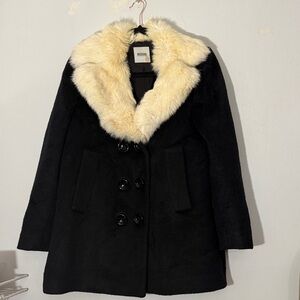 Vintage Moschino Black Wool Coat with Faux Fur Collar size 10